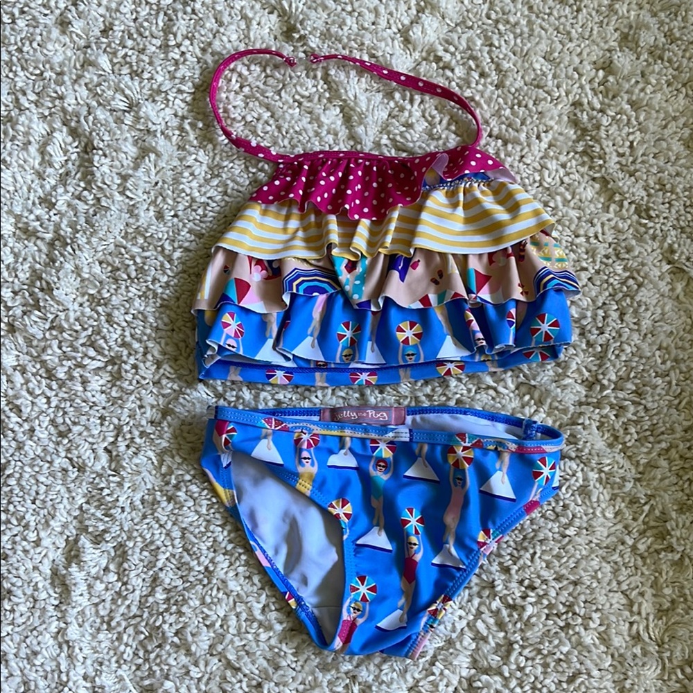 Jelly The Pug Pink and Yellow Bikini Swimwear
